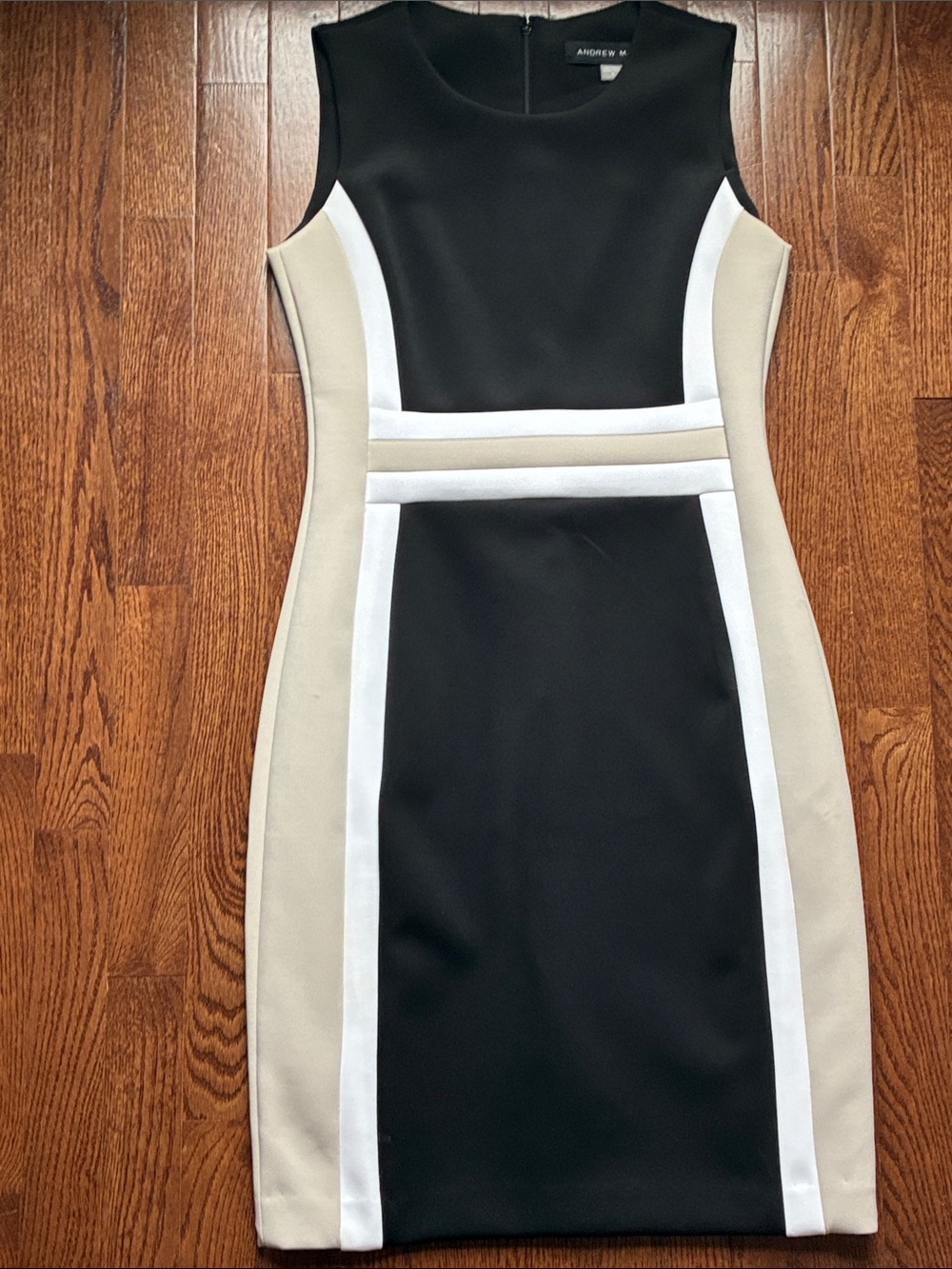 Andrew Marc Black, Beige & White Colorblock Sheath Dress